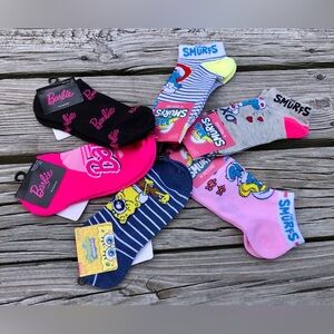 NEW 6 Pair Ladies THE SMURFS BARBIE SPONGEBOB Cartoon Characters Socks OS Gift